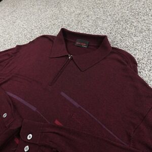 Silk Cashmere Sweater Mens 2XL Red Pullover 1/4 Zip Collared Polo Knit Cozy Warm